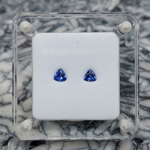 Pair of Faceted Benitoite Gemstones .36 ctw., Trillion Cut