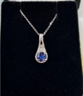 Benitoite & Diamond Pendant Necklace, 14k White Gold, with 18" WG chain