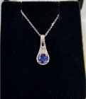 Benitoite & Diamond Pendant Necklace, 14k White Gold, with 18" WG chain