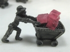 Pewter Miner Ore Carts with Rhodochrosite