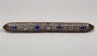Antique Yogo Sapphire & Diamond Bar Pin, with G.I.A. Report 14k Y.G., 6.8 cm / 2.75 inches
